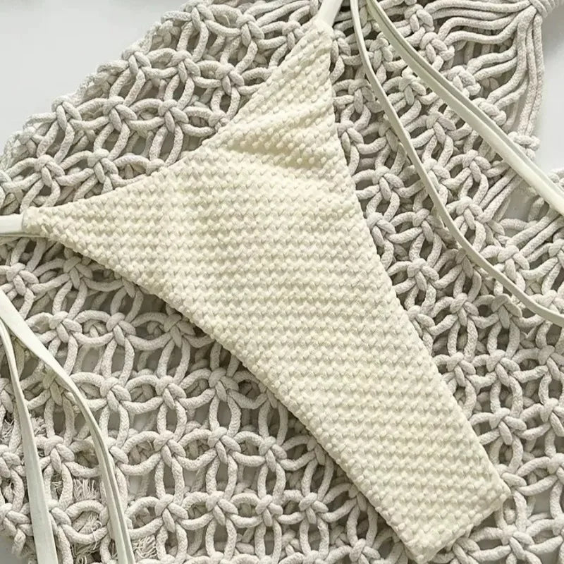 Swimsuit Solid Color Bikini European and American Sexy Lace Up Bikini Women's Small Fresh Split Beach Style Pure Desire Swimsuit