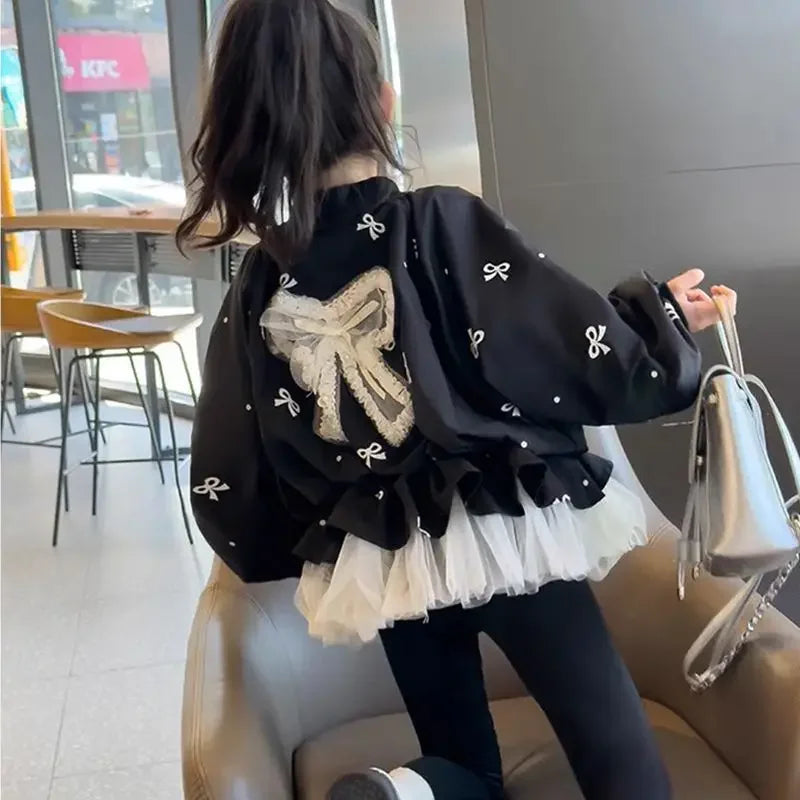 Fall Girls' Baseball Jacket Trendy Princess-Style Outerwear Kids' Colorblock Casual Coat Fashionable Spliced Jacket for Girls