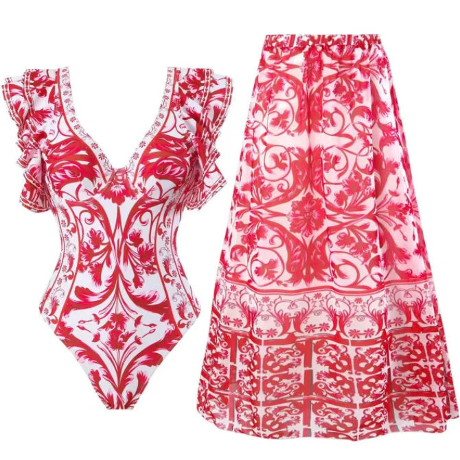 South-east Asian One-piece Conservative Belly Slim Beach Skirt Hot Spring Bathing Suit French Retro Bikini