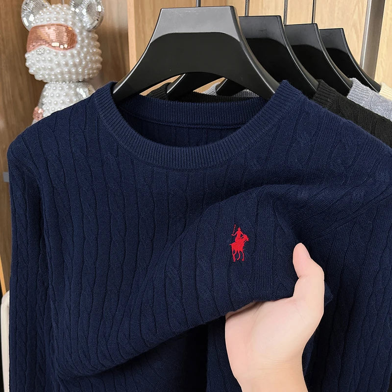 Autumn/Winter 2025 Anti Pilling Sweater Embroidered Fried Dough Twists Solid Long Sleeve Knit Sweater German Velvet Sweater