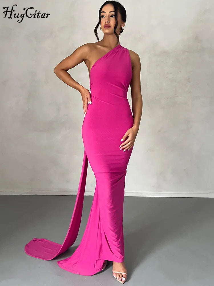 Hugcitar Sexy Maxi Dress WomenOne Shoulder Backless Adjustable Scarf