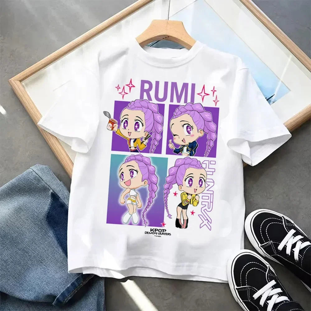 Summer Kpop Demon Hunters Children's Clothing Short Sleeve T-shirt Kpop Demon Hunters Tiger Harajuku Tshirt for Boys Girls Gift