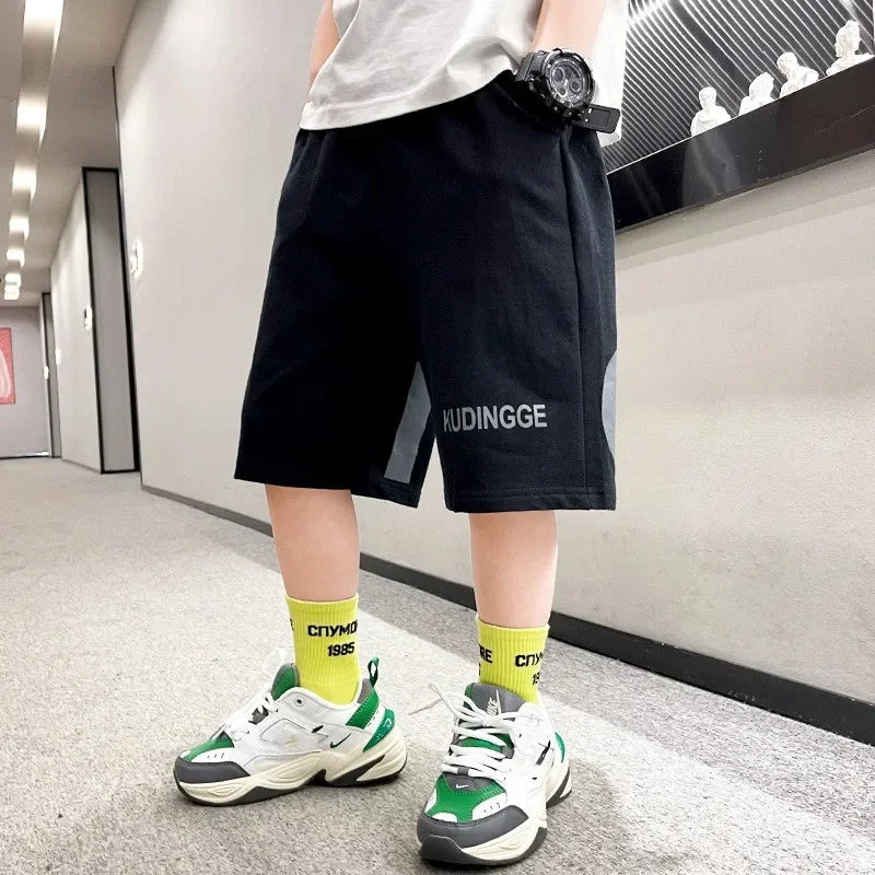 Kids Boys Casual Shorts School Pants Elastic Waist Letter Print Clothing Black Grey Running Shorts 4 5 7 8 10 12 13 14Years Old