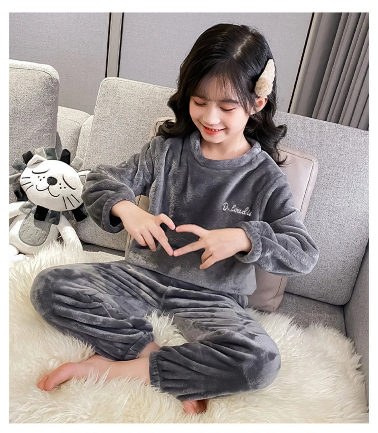 2pcs Boy Girl Kids Fall Winter Sleepwear Toddler Children Baby Coral Fleece Warm Sweatshirt Pant Set Flannel Pajama Pullover Top