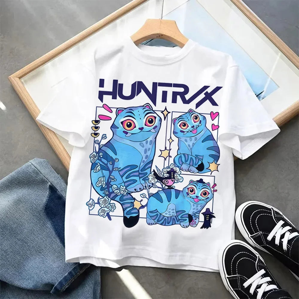 Summer Kpop Demon Hunters Children's Clothing Short Sleeve T-shirt Kpop Demon Hunters Tiger Harajuku Tshirt for Boys Girls Gift