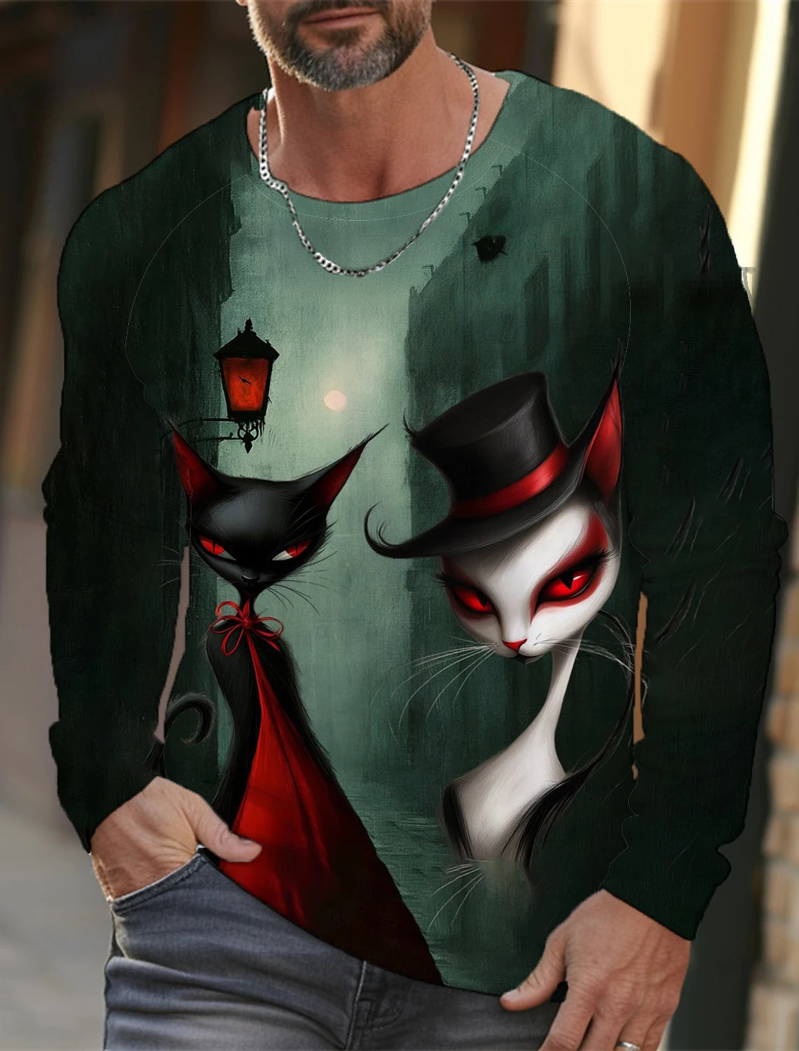 Funny 3D Animal Print Mens T Shirt Hip Hop Trend Harajuku Street Clothes Autumn Loose Top Fashion Cotton Long Sleeve T-shirt Men