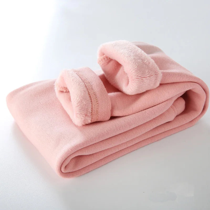 Sweet Leggings Girls Dot Velvet Pants Autumn Winter Kids Cotton Stretch Warm Trousers Baby Girls Elastic Waist Slim Pants