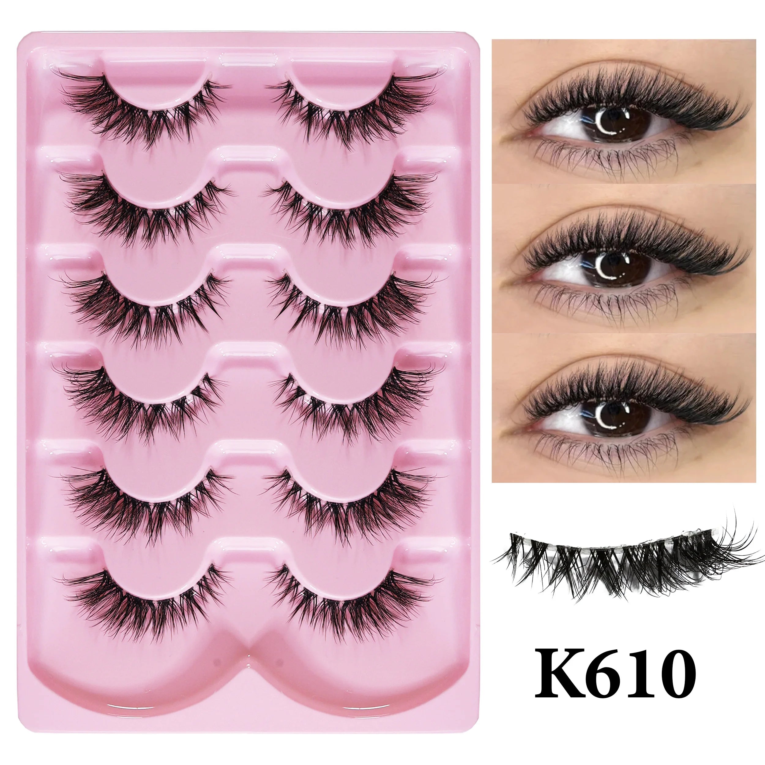 MIOFIA 6 Pairs Natural Fluffy Fake Eyelashes Wispy 3D Mink Lashes Lightweight Soft Reusable Cat Eye Fake Lashes Makeup Tool