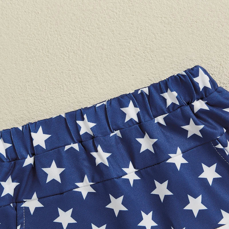 Baby Boy 4th of July Shorts American Flag Stars Striped Rocket Print Elastic Waist Toddler Boy Shorts Firework Pattern