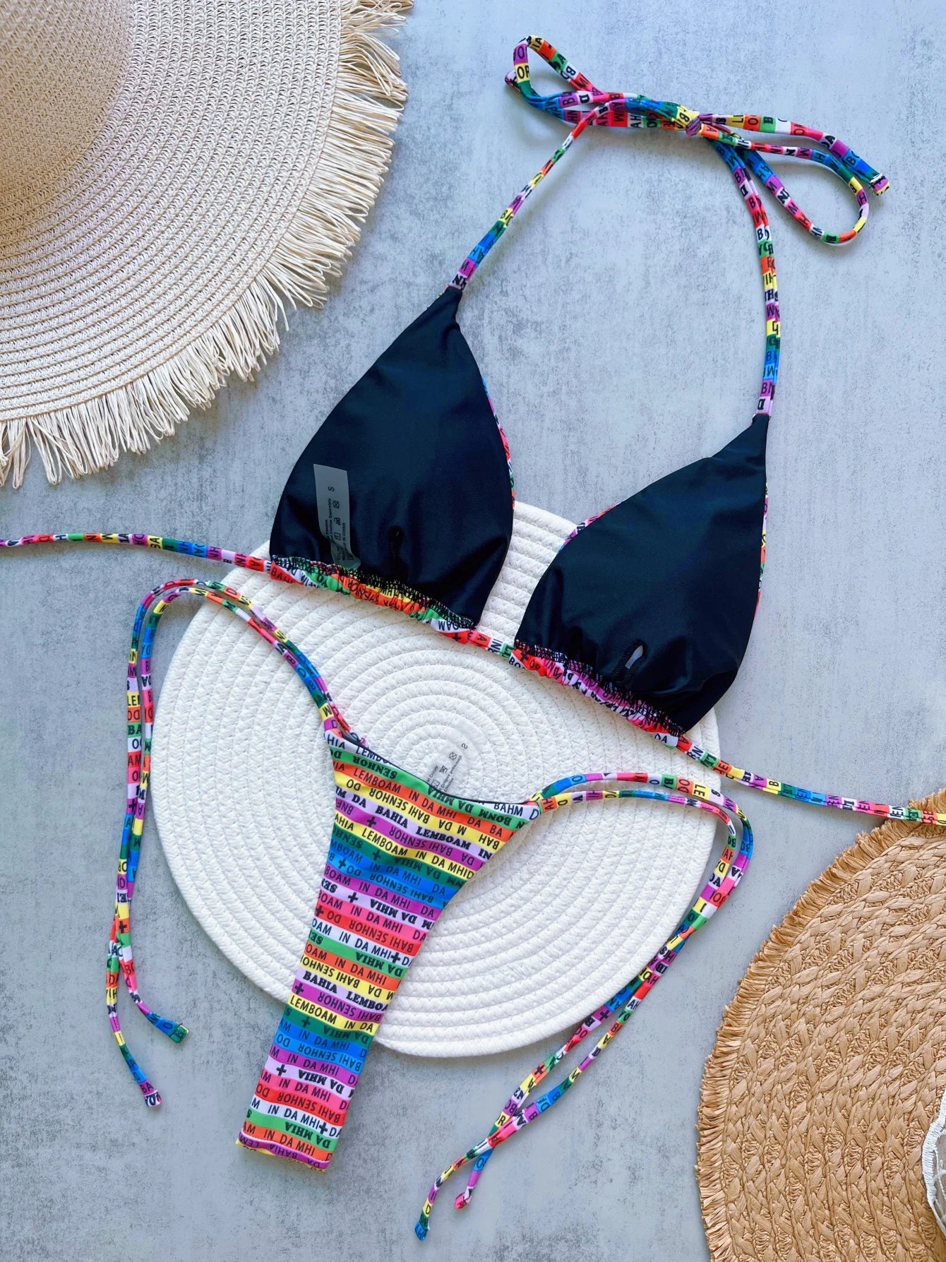 RUOTONSEPT Letters Printed Colorful Mini Thong Bikini Women Swimwear Female Swimsuit Two-pieces Bikini set Bather Bathing Suit