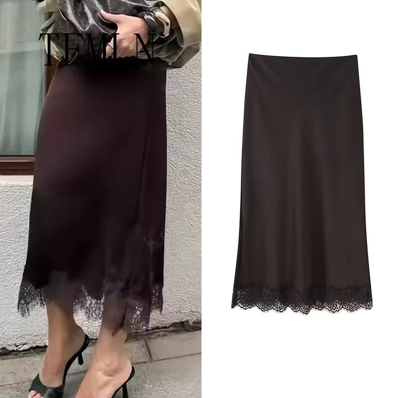 Women’s Satin Lace Long Wrap Skirt