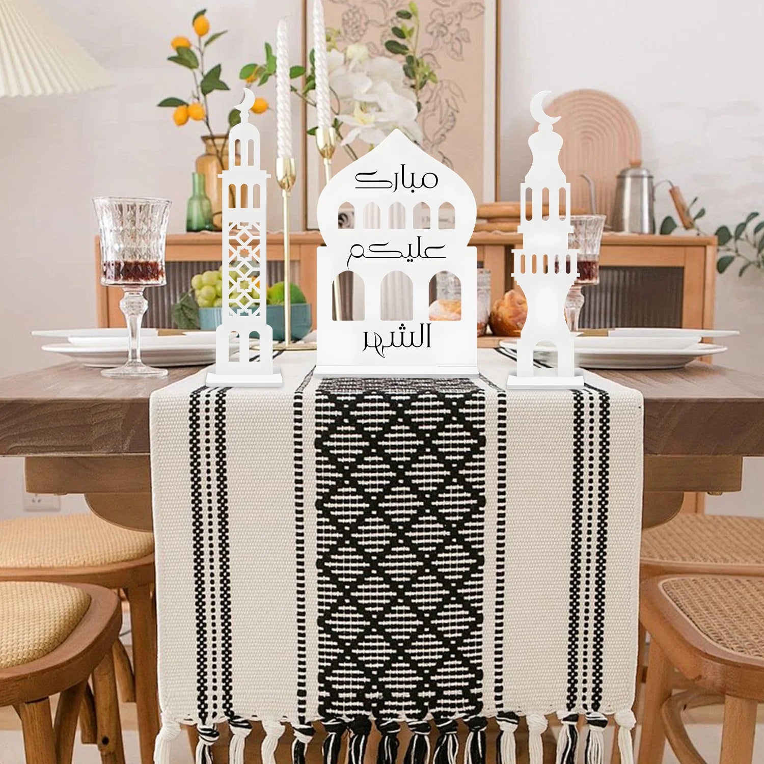 Eid al-Fitr White Acrylic Ornament Eid Mubarak Home party Decor Islamic Muslim Party Supplies Hollow out fasting decor gift 2026