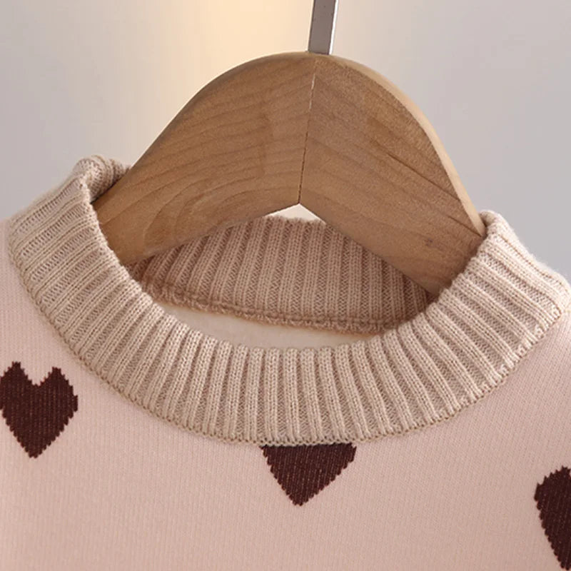 Girls' Sweater Thickened Autumn/Winter New Fashionable Versatile Children's Knitted Sweater Girls' Top Sweet and Cute