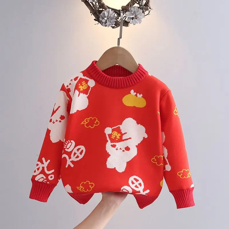 Girls' Sweater Autumn/Winter New Thickened Fashion Children's Knitted Sweater Girls' Top Sweet and Cute