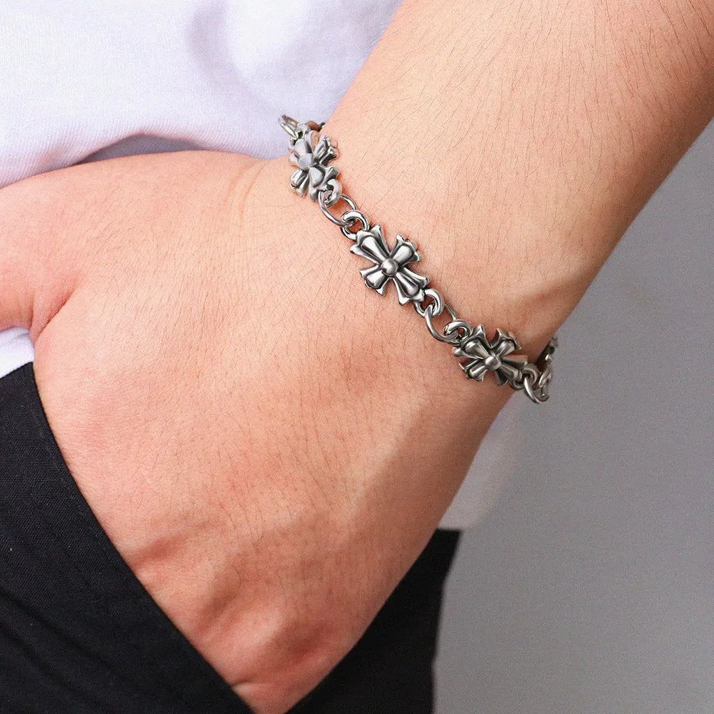 New Gothic cross men's alloy bracelet, retro high-quality street dark style bracelet