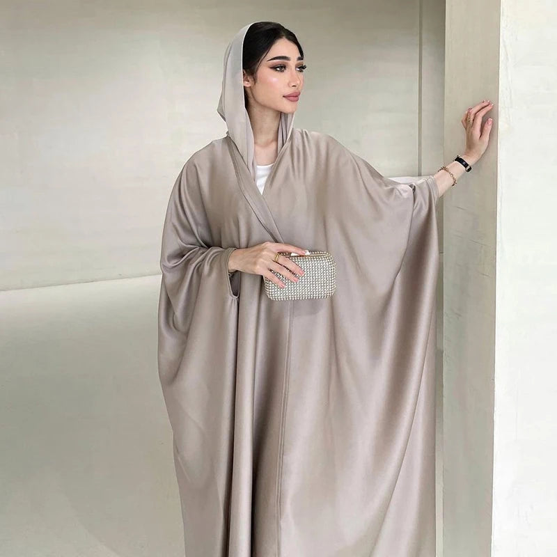 Middle Eastern Muslim Robe Fashion Soft Light Satin Bat Sleeves Long sleeved Coat Women's Arabic Robe