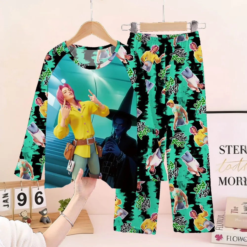 2PC/Set Toddler Girl Pajamas Set Kids 3 to 4 5 6 7 8 9 10 11 12 Years Long Sleeve Kpop Demon Hunters Pijama Children's Clothing