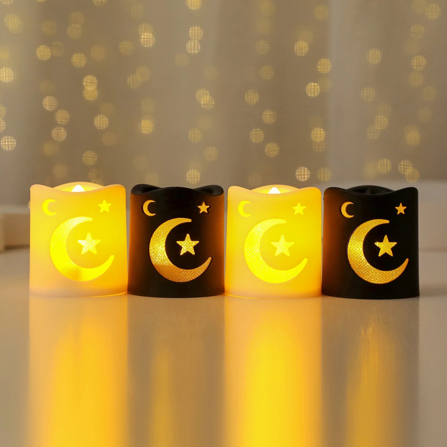 4PCS Ramadan Decoration LED Moon Star Castle Candle Lantern Lights EID Mubarak Decorations for Home 2026 Muslim Party Supplies