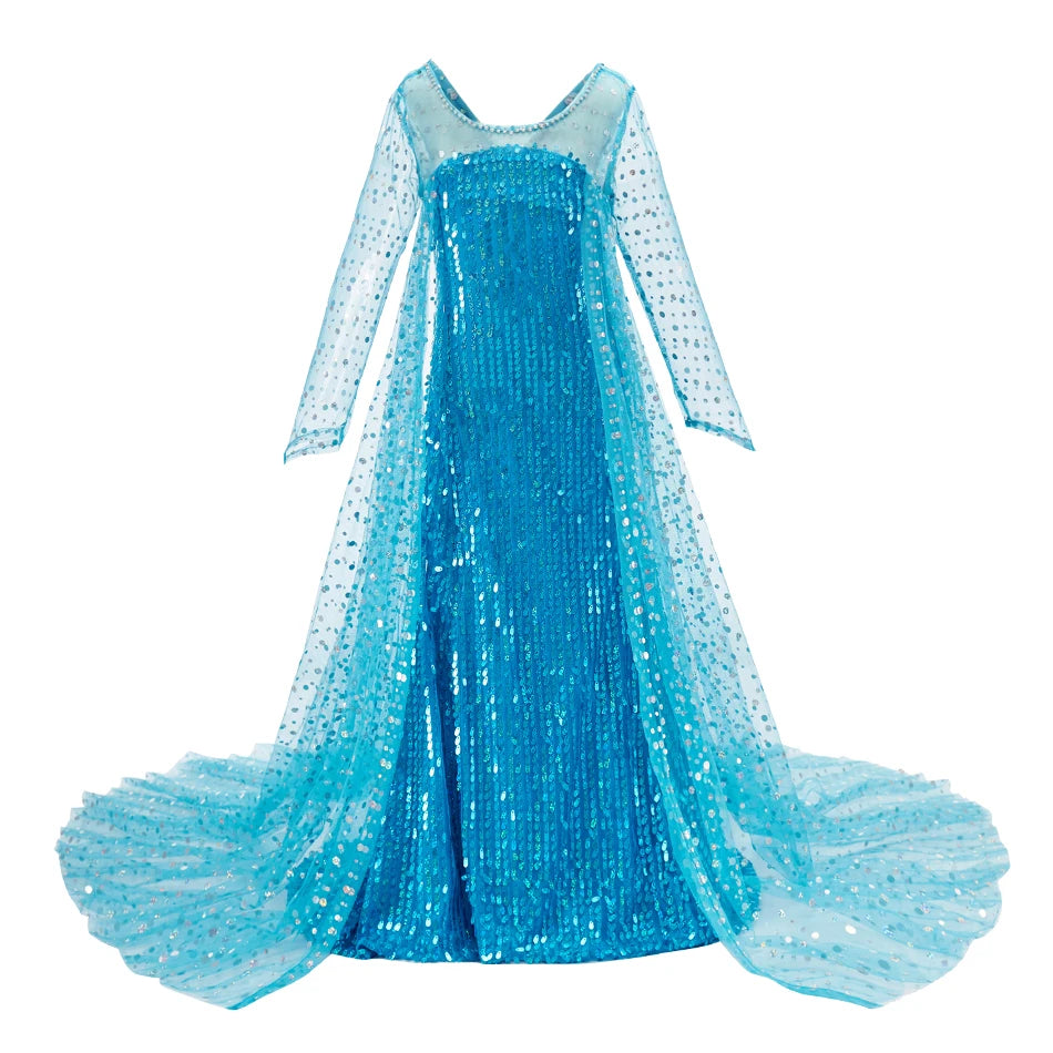 Princess Dress for Girls Elsa Anna Cosplay Costume Kids Jasmine Belle Cinderella Aurora Halloween Christmas Party Elegant Dress