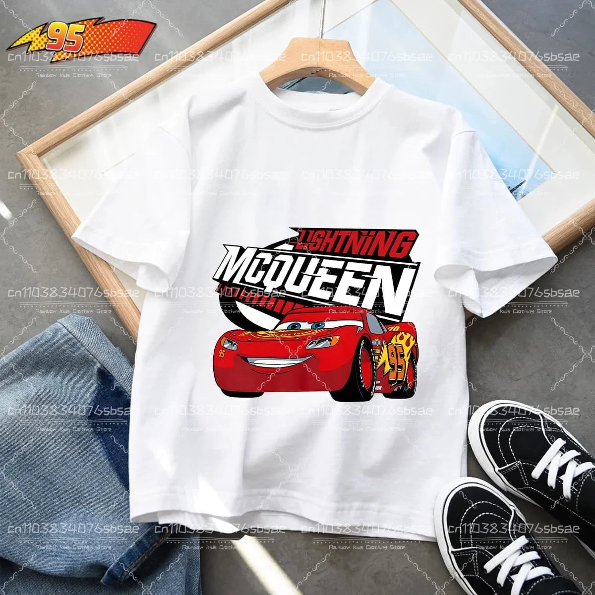 2025 Disney Summer Kids T-shirt Short Sleeve Top Cartoon Cars Pixar Lightning McQueen Printed Boys Clothes Baby Tops 4-10 Years