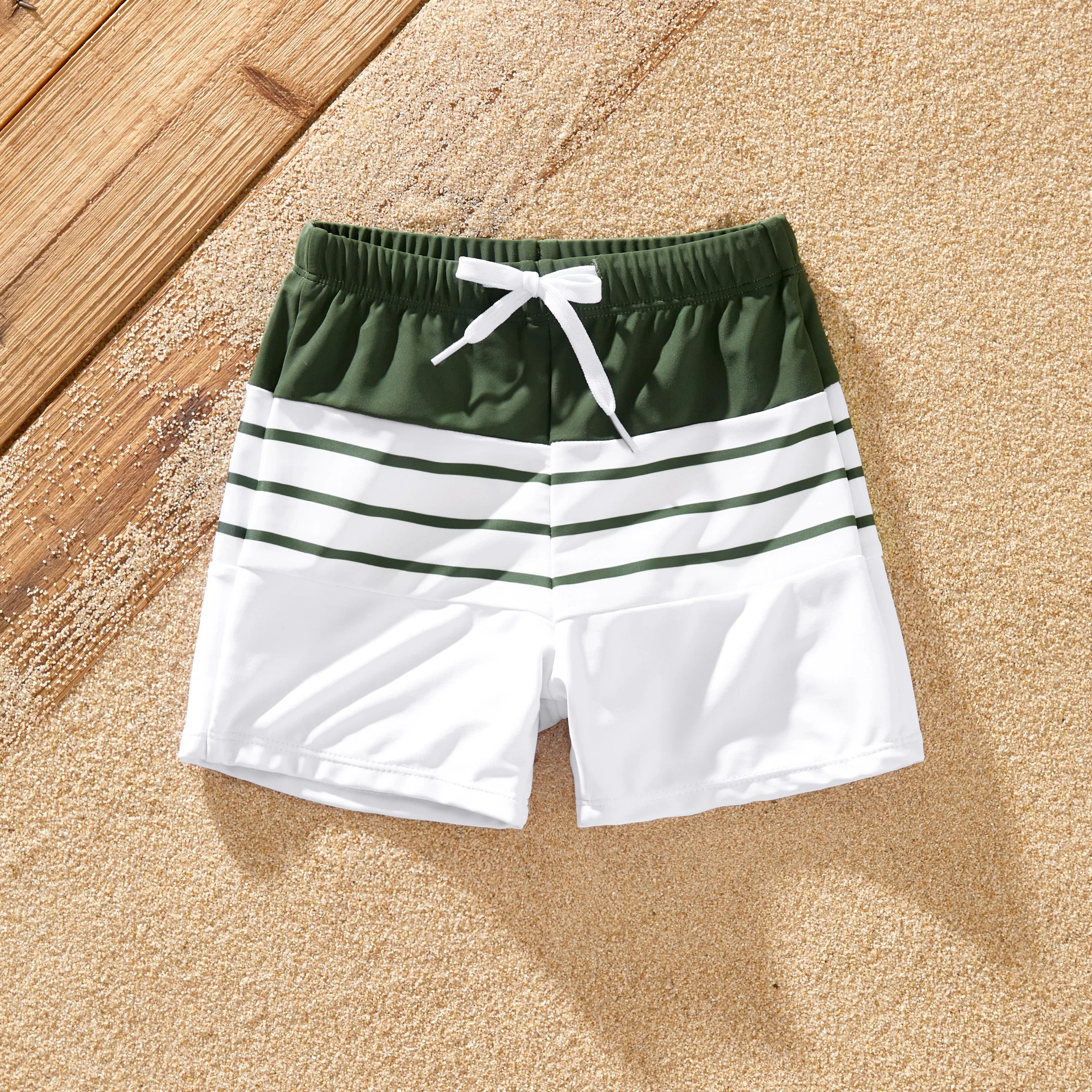 PatPat Olive Green Stripe Boys' Swim Trunks