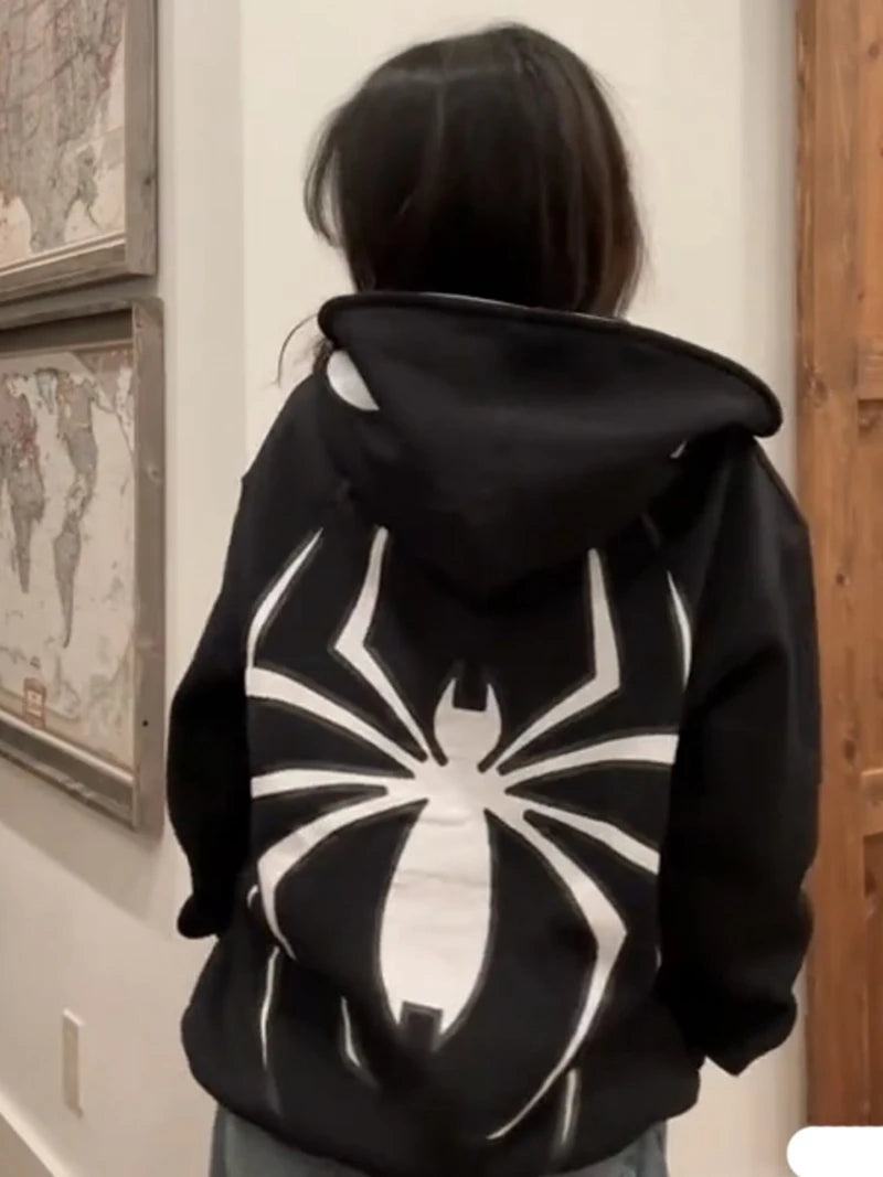 Women and men Spider Graphic Zip-Up Hoodie