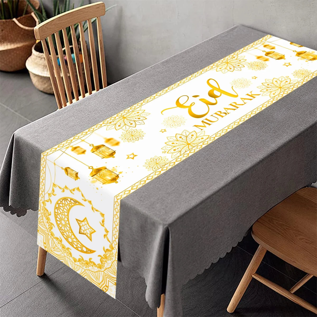 Eid Mubarak Table Runner Ramadan Tablecovers Ramadan Kareem Decoration for Home 2026 Islamic Muslim Party Eid Al Adha Gifts