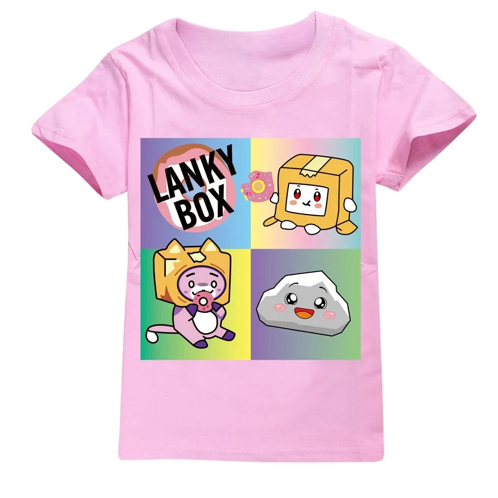 Kawaii Boys T-shirt Cartoon Lanky Box Cute Print Short Sleeve Girls Clothes Summer Casual Fashion Funny Cotton Children Tops Tee