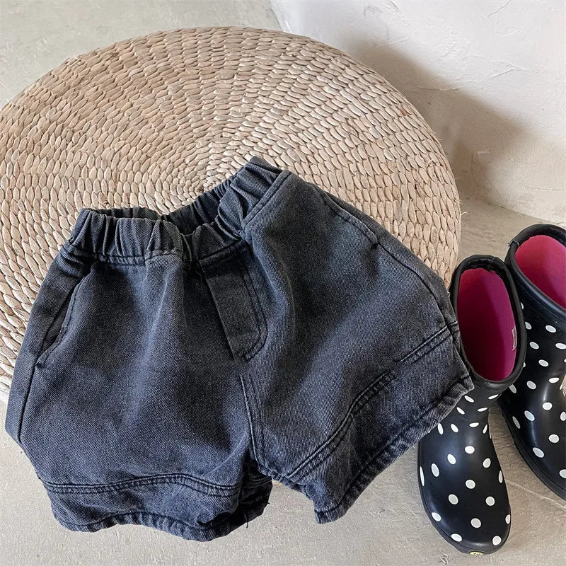 2119B-1 Baby Summer Denim Shorts Boys and Girls Patched Solid Color Short Pants for Kids Toddlers Korean Pants