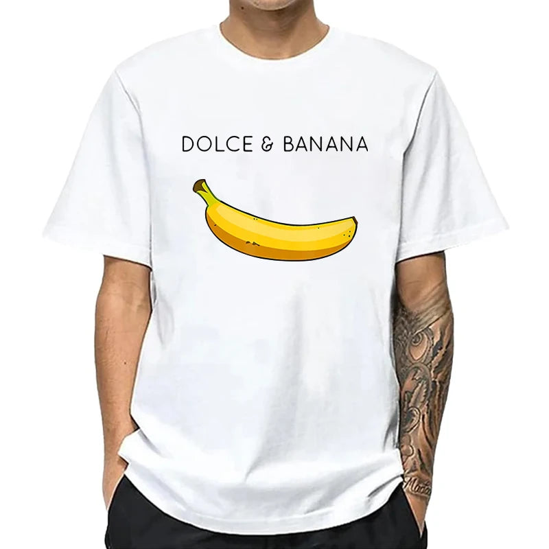 Summer Men's T-shirt High Quality 100%Cotton Funny Banana Printing Loose O-neck Men Short Sleeve Casual For Male T-shirt Top Tee