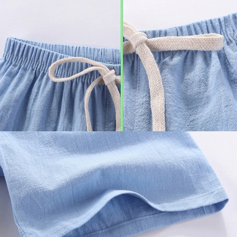 Children's Shorts For Boys Girls Linen Cotton Summer Thin Breathable Elastic Waist Beach Sport Short Pants Casual Loose Kid Pant