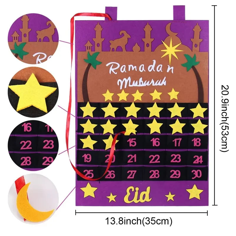 2026 Ramadan Countdown Calendar Eid Mubarak Felt Countdown Ramadan Calendar Muslim Party Decoration Craft Eid Al-Adha Ornament
