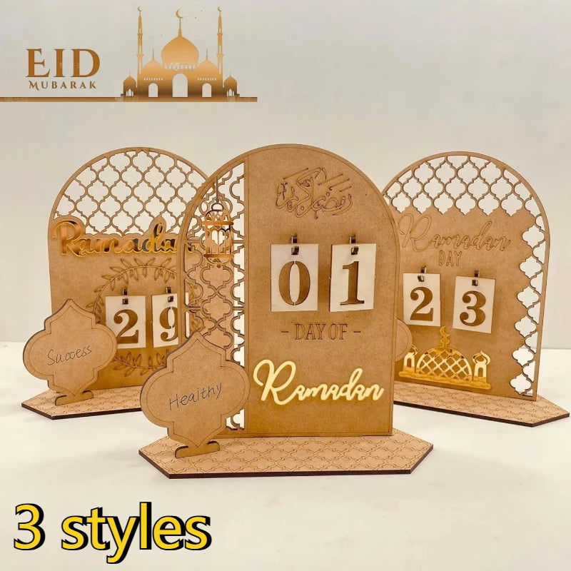 DIY Wooden Eid Countdown Calendar 2026 Ramadan Craft Ornament Easy To Install Home Party Decoration Islamic Festival Gift Set