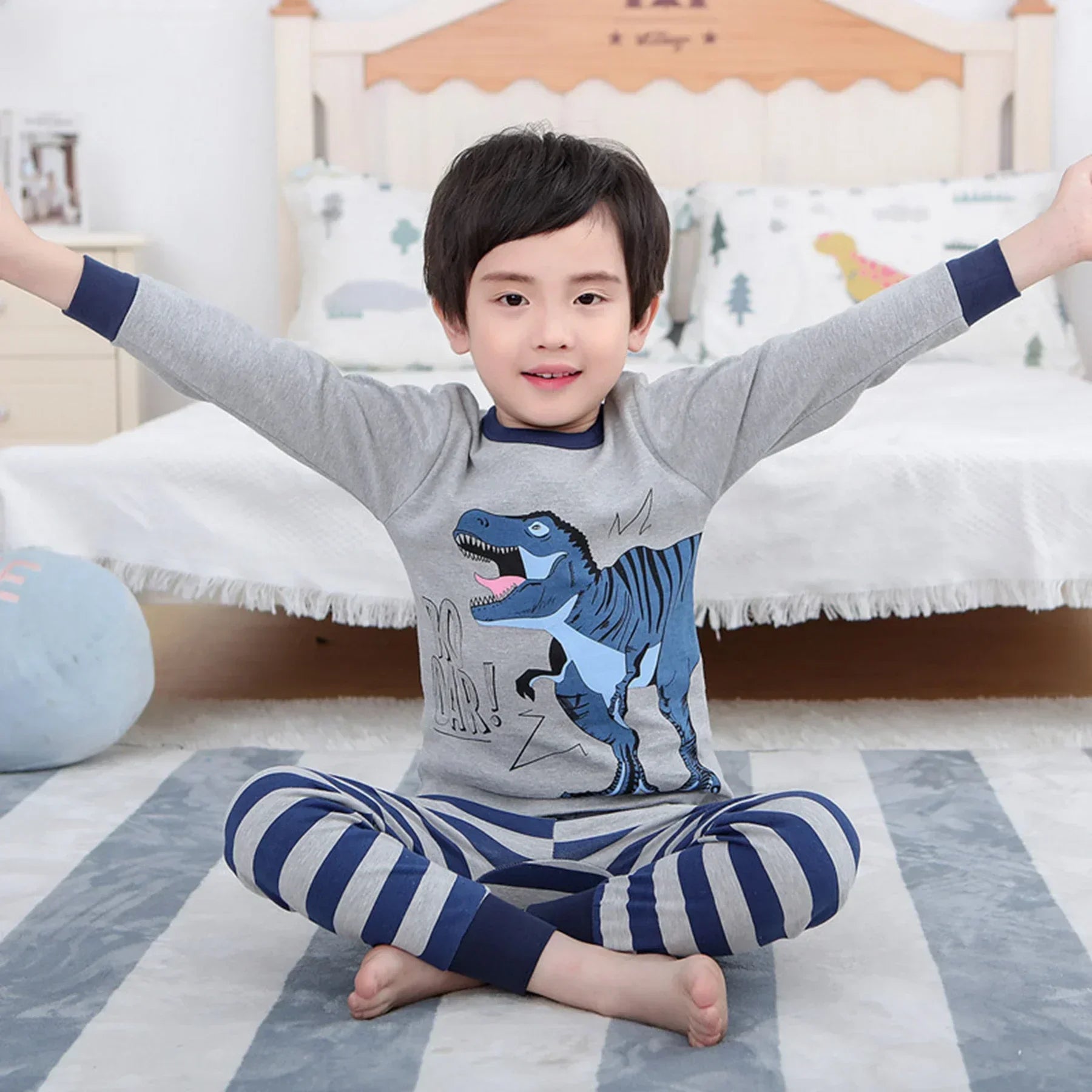 Boys Pajamas Sets 2 to 3 4 5 6 7 8 9 10 11 12 13 Years Cotton Soft Long Sleeve Toddler Boy Pijamas Set Blue Astronaut Pyjamas