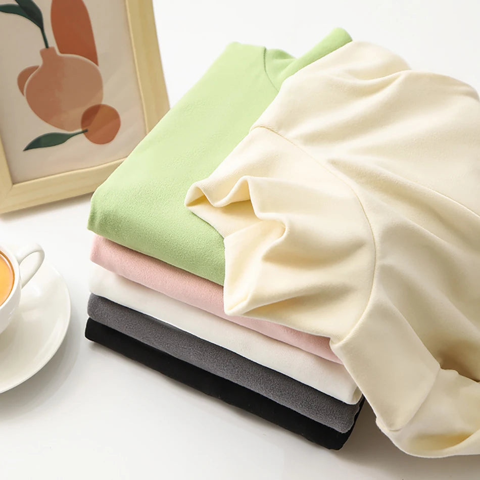 Soft and Comfortable Children Long Sleeve Solid Color T-Shirt with Half High Neck Suitable Autumn and Winter Cold Season Wearing