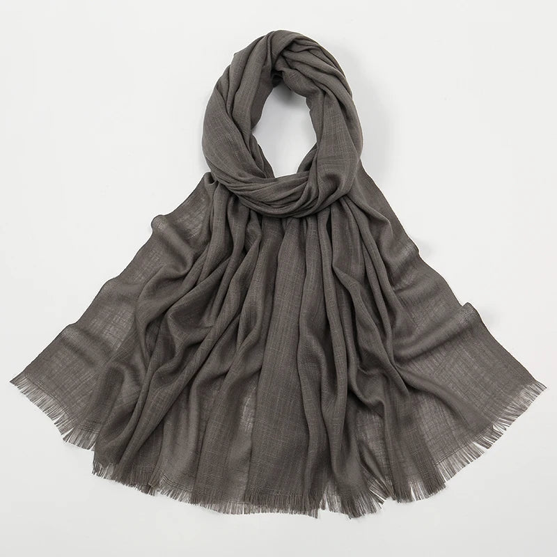 Plain Bamboo Cotton Hijab Scarves Women Solid Color Crinkle Turban Remove Edge Soft Cotton Premium Quality Hijab Shawl