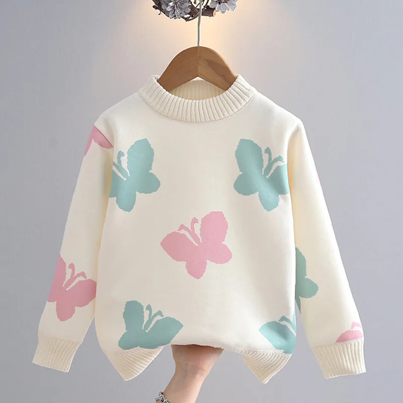 Girls' Sweater Thickened Autumn/Winter New Fashionable Versatile Children's Knitted Sweater Girls' Top Sweet and Cute