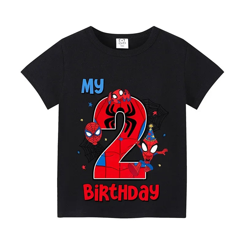 Spiderman Kids Number T-shirt Birthday  Summer Toddler Clothes