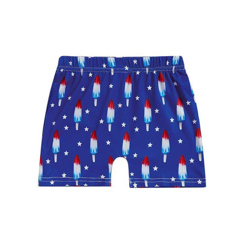 Baby Boy 4th of July Shorts American Flag Stars Striped Rocket Print Elastic Waist Toddler Boy Shorts Firework Pattern