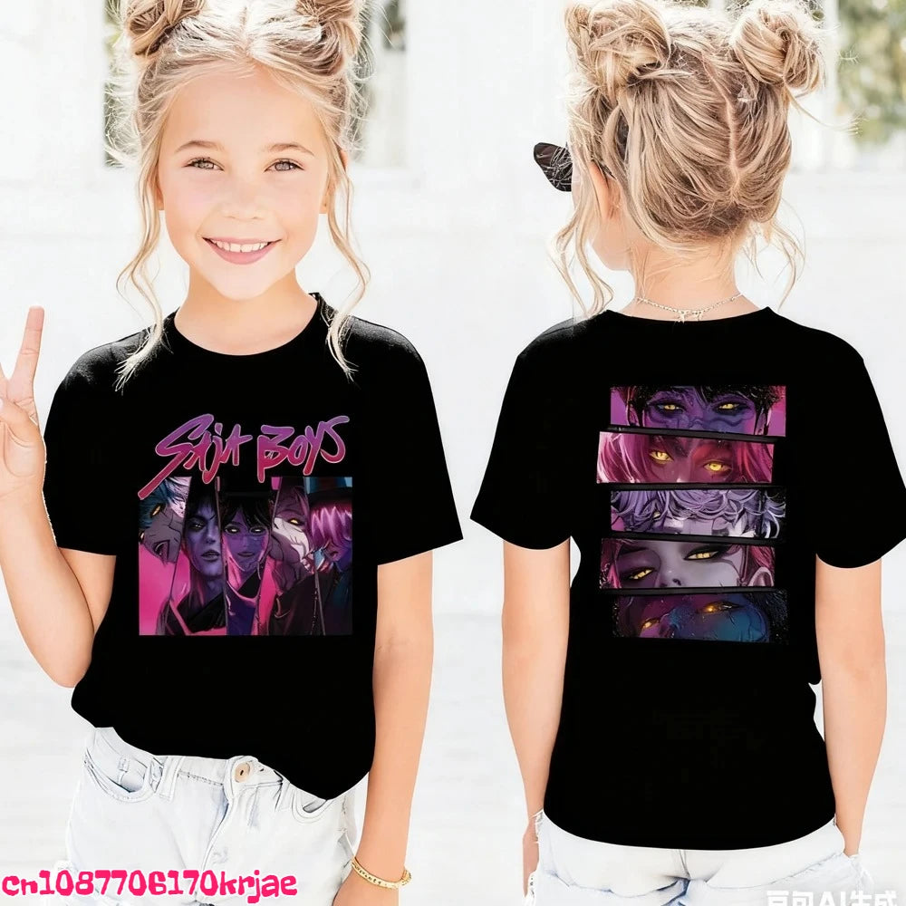 Hot Kpop Demon Hunters Children's T Shirt Short Sleeve Boys Kdis T-shirt Cute Kpop Demon Hunters Harajuku Tshirt for Boys Girls