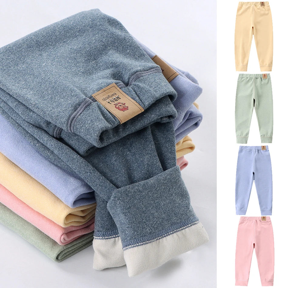 Children Fleece-lined Pants Warm and Cozy Elastic Bottoms Teenager Boys and Girls Clothes, Suitable for Autumn and Winter