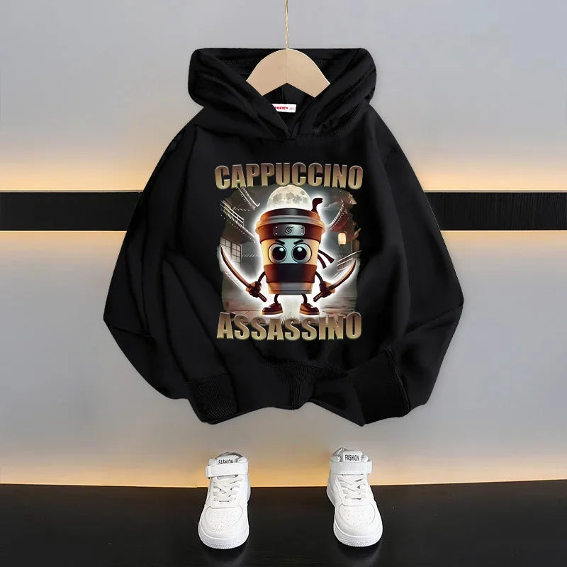 Italian Brainrot Kids Hoodie Funny Cartoon Graphic Thin Sweatshirts Tung Tungtung Sahur Casuals Long Sleeves Tops Boys Clothes