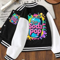 Children's Ins Style Baseball Jacket for Girls, Casual Sports School Clothes, Soda Can Print Jacket, Suitable for Kids Aged 4-14, Short Jacket