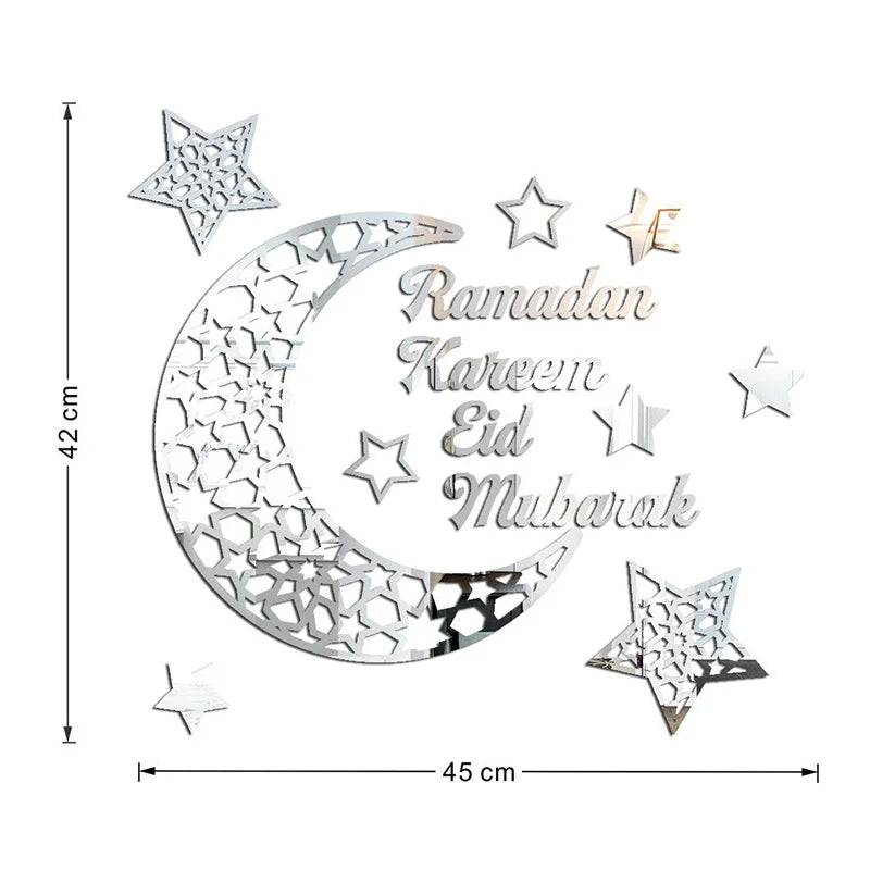 Eid Mubarak Gold Acrylic Wall Sticker Ramadan Kareem Large Mirror Wall Decal for Home Room Decoration 2026 Islamic Muslim Gifts