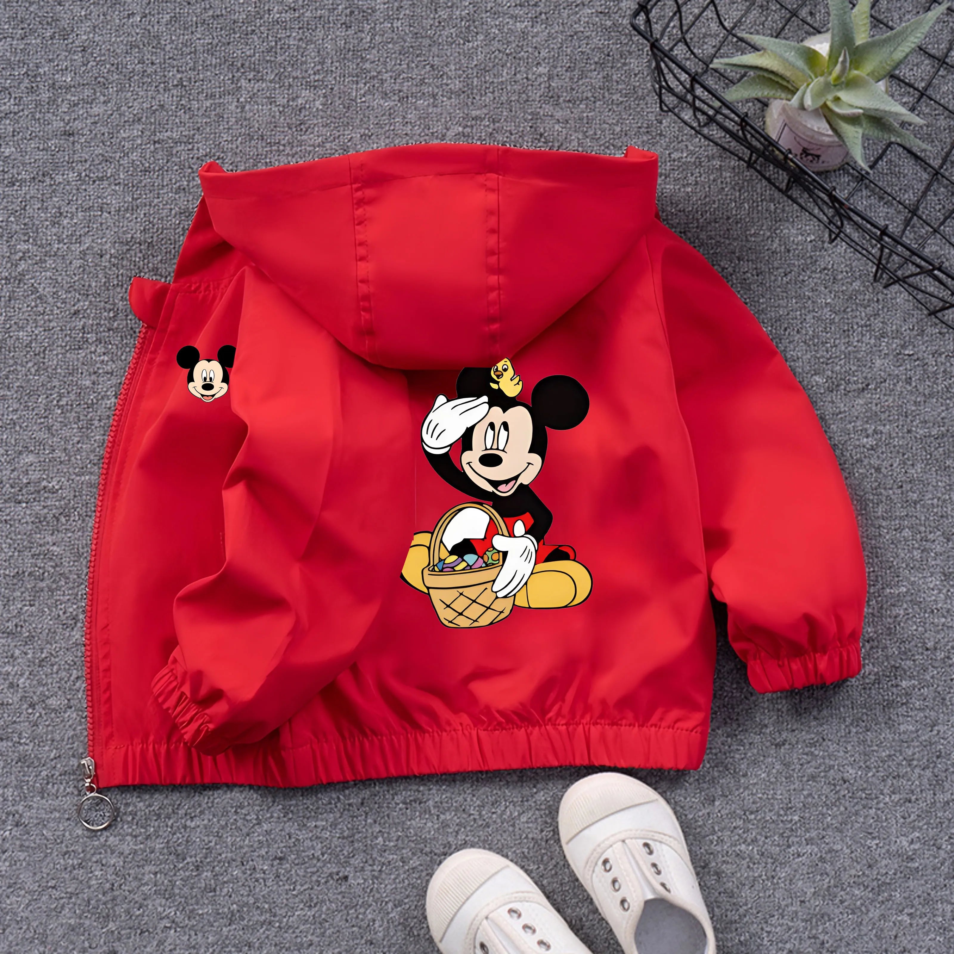 Minnie Mickey Mouse Kids Windbreaker Jacket Spring Autumn Fashion Cartoon Print Coat for Boys Girls Teen Outerwear