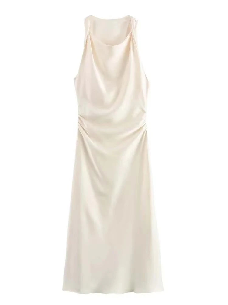 Satin Long Dresses for Women 2024 Summer Slip Midi Dress Woman Sexy Evening Party Dress Sleeveless Female Elegant Dresses