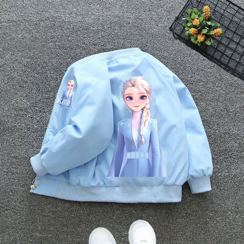 2 Colors Spring Girls Jackets Cartoon Anna Elsa Cardigan Zipper Windbreaker For Kids Clothes Children Outerwear Coats 2-8 Years