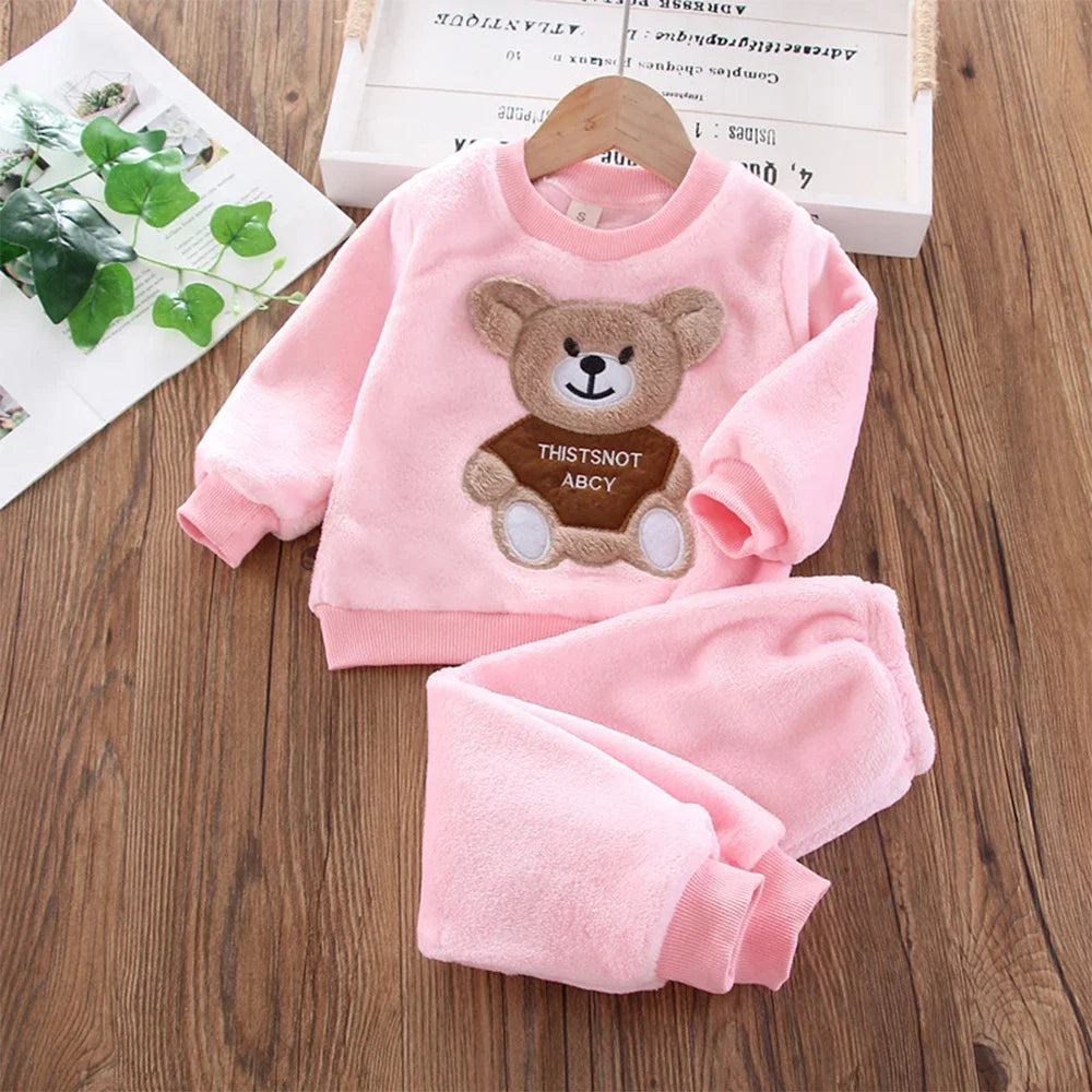 Bear Leader Coral Fleece Pajama Sets Baby Boys Girls Winter Plus Velvet Thick Flannel Homewear Children Warm Sleepwear Suit 2Pcs