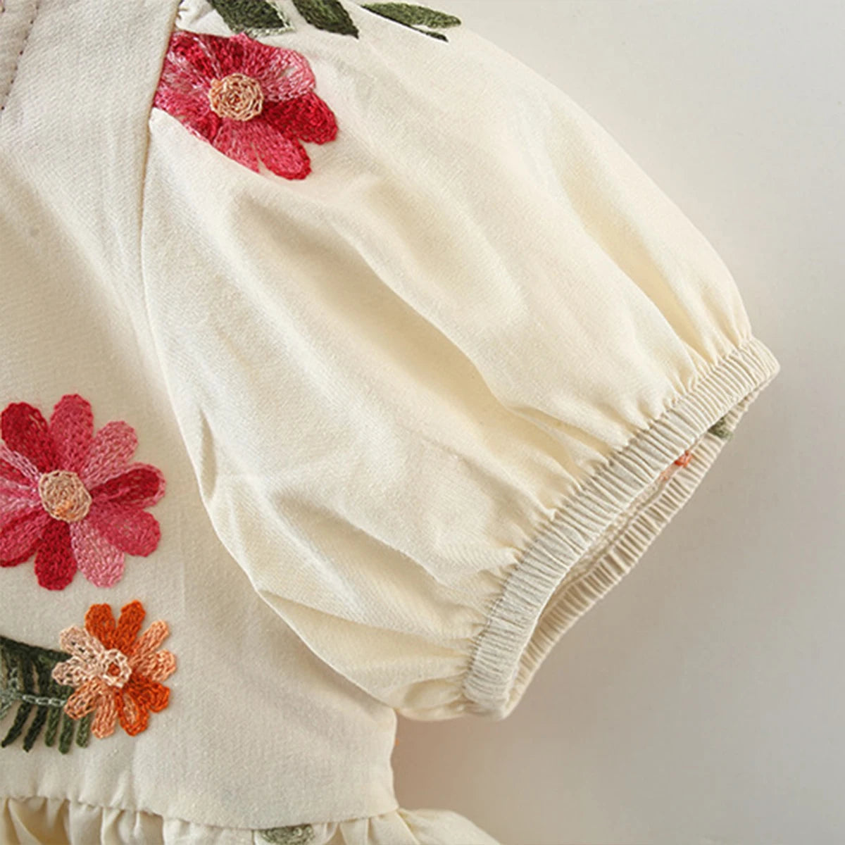 Summer New Girl's Dress Cute Bubble Sleeves Embroidered Cotton Skirt Comfortable Children's Clothing Suitable for 0-3 Years Old