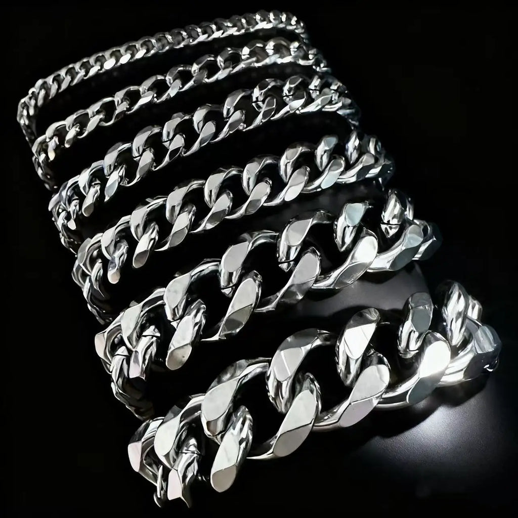 HNSP 3MM-15MM Thick Stainless Steel Cuban Chain Bracelet For Men Adjustable Size Trend Accessory Jewelry Hand Chains Male